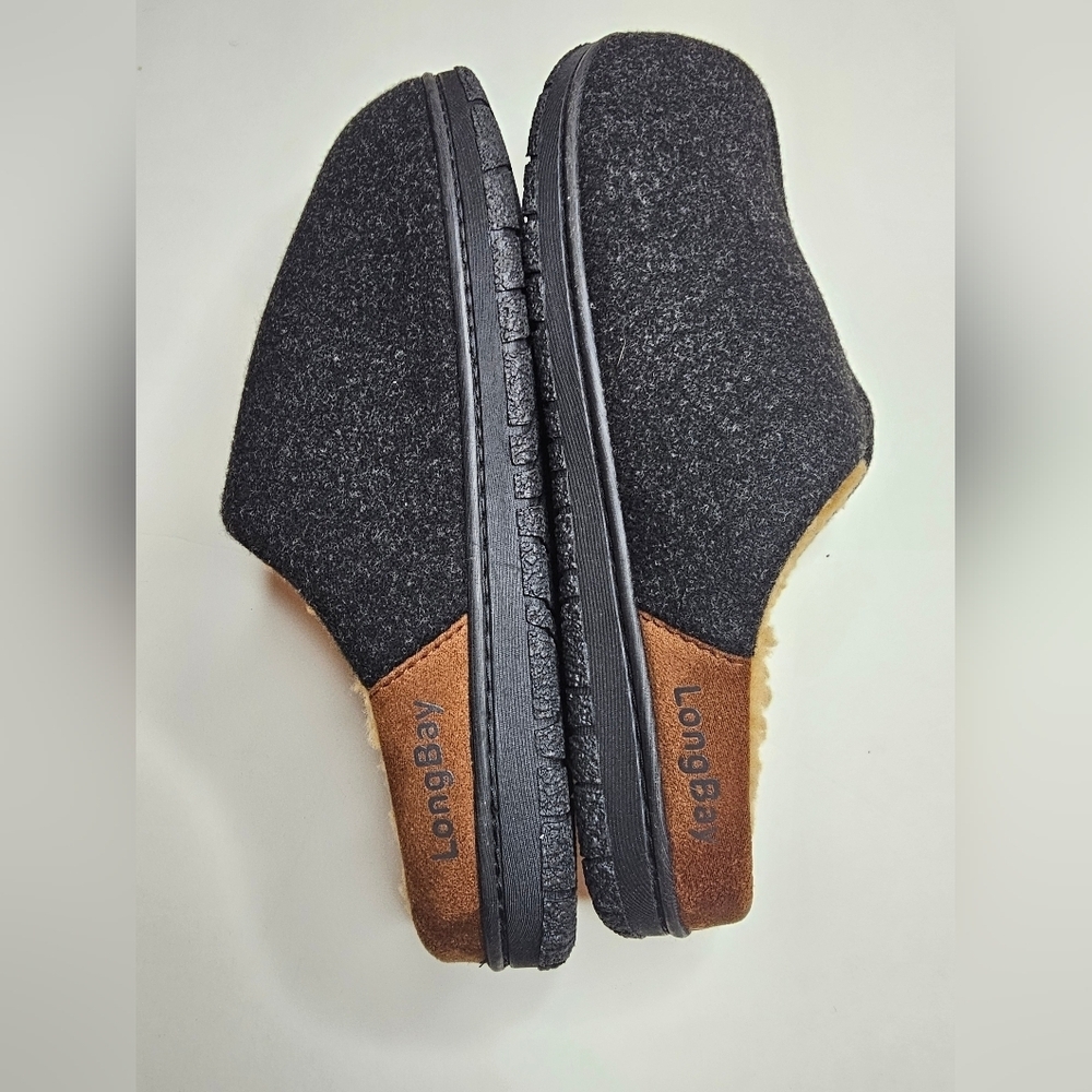 LongBay Mens Memory Foam Slippers Indoor Outdoor Black Size 12